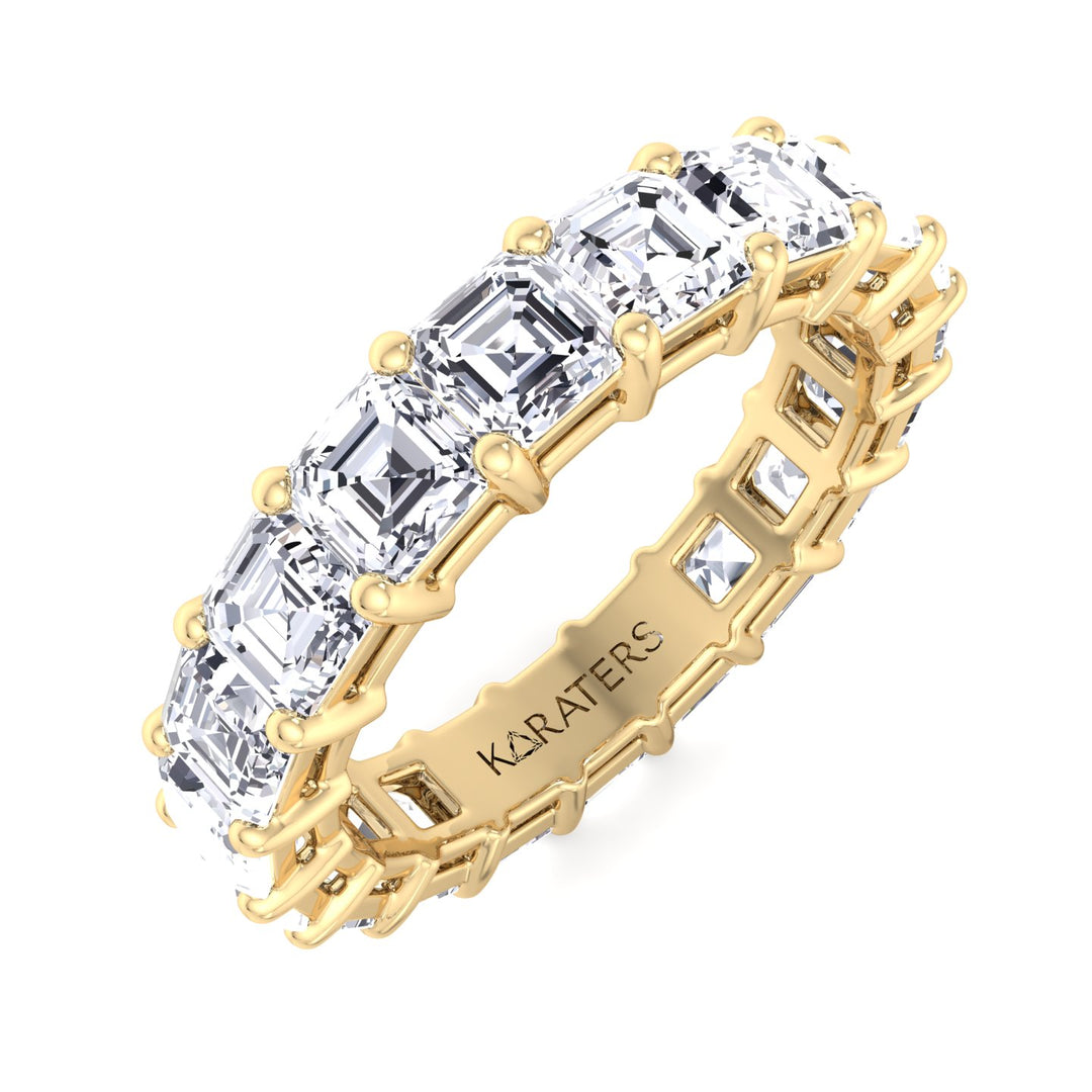 Utrera-Asscher Cut Lab Yellow Gold Diamond Eternity Band, Tiltied