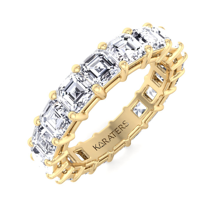 Utrera-Asscher Cut Lab Yellow Gold Diamond Eternity Band, Tiltied