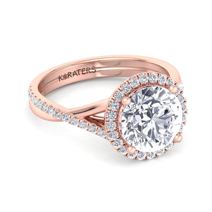 Velsen - Round Cut Halo Lab Grown Diamond Ring, Rose Gold, Front