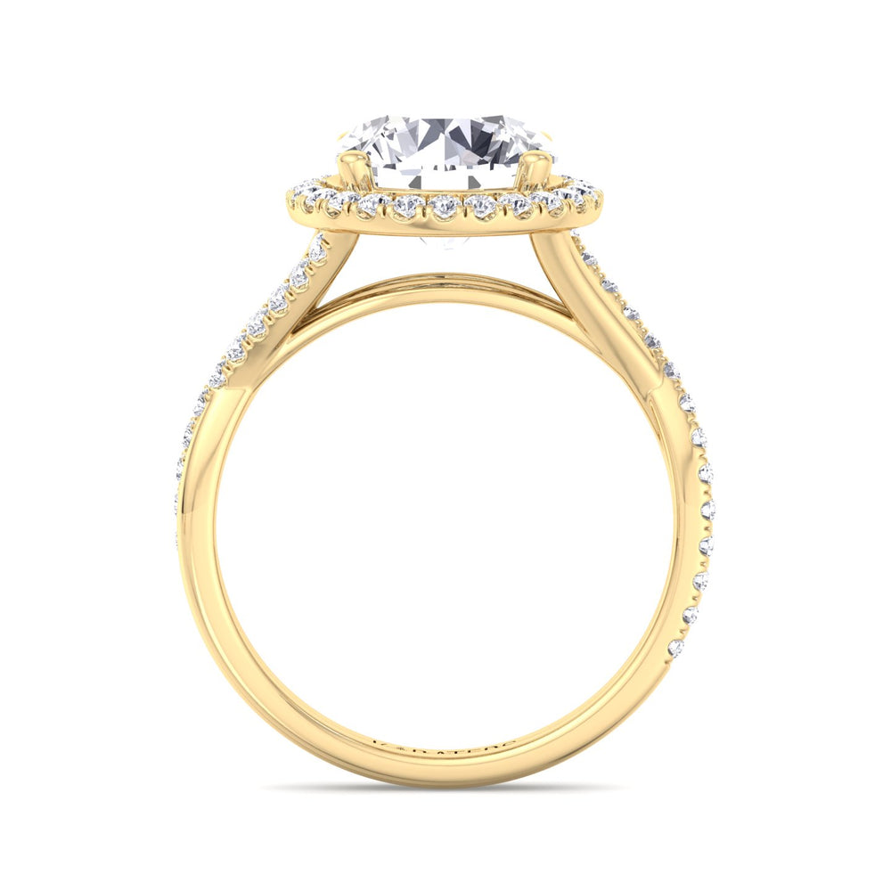 Velsen - Round Halo Lab Diamond Ring, Twist Band, Yellow Gold, Profile