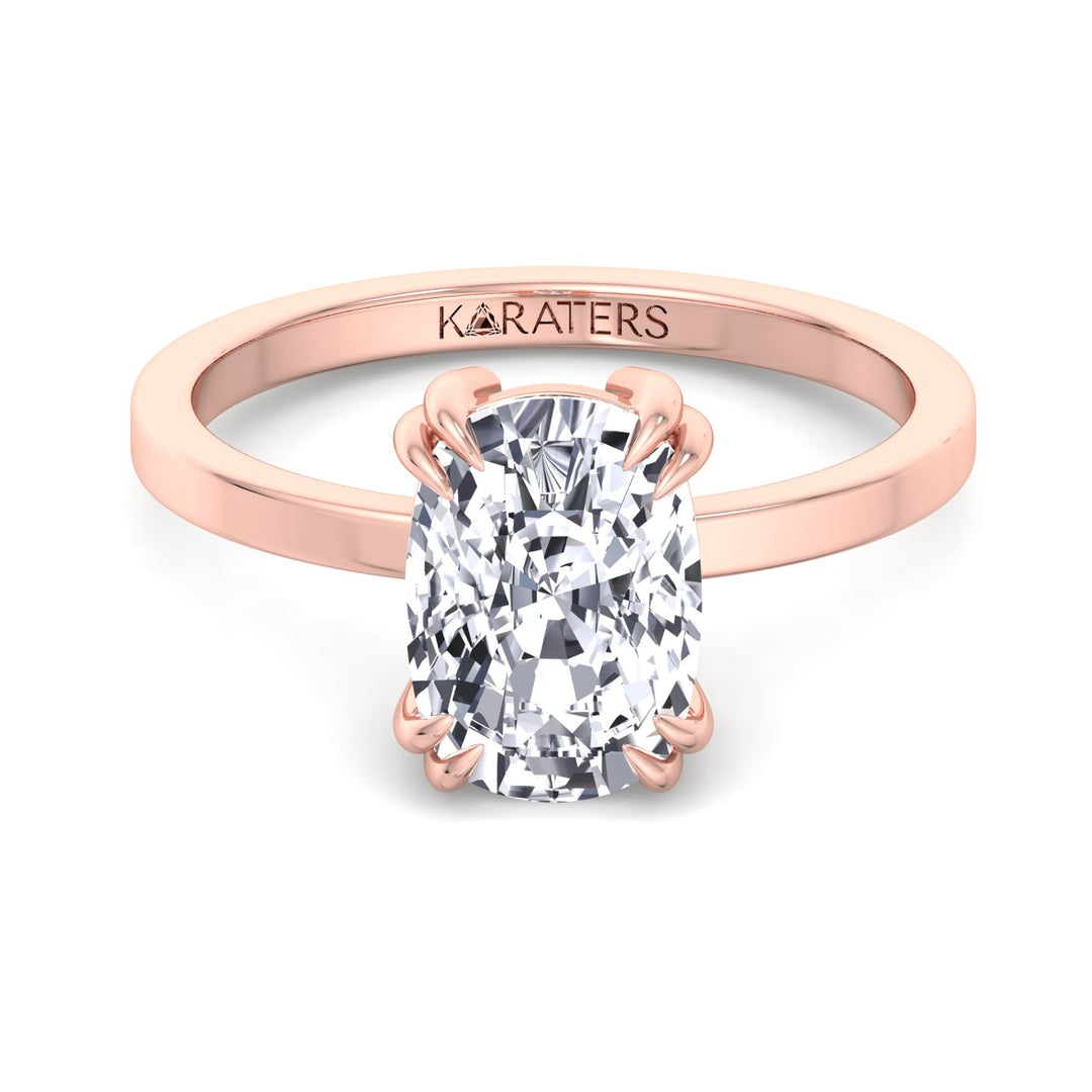 Vicia-Elongated Cushion Cut Solitaire Lab Diamond Engagement Ring, Front