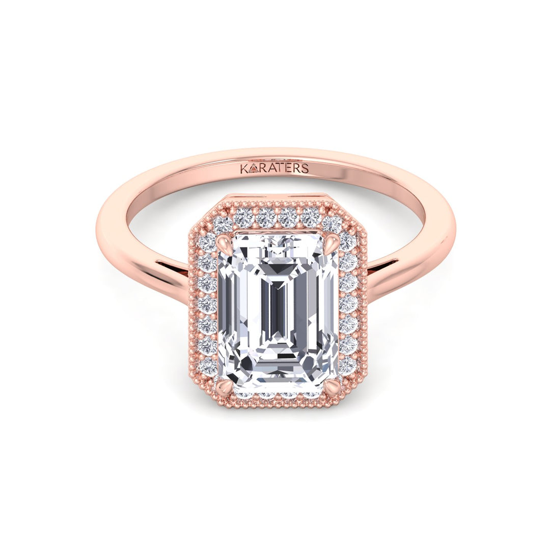 Vintage Emerald-Cut Lab Diamond Halo Ring Rose