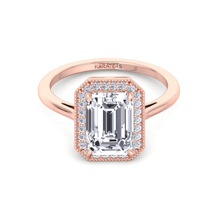 Vintage Emerald-Cut Lab Diamond Halo Ring Rose