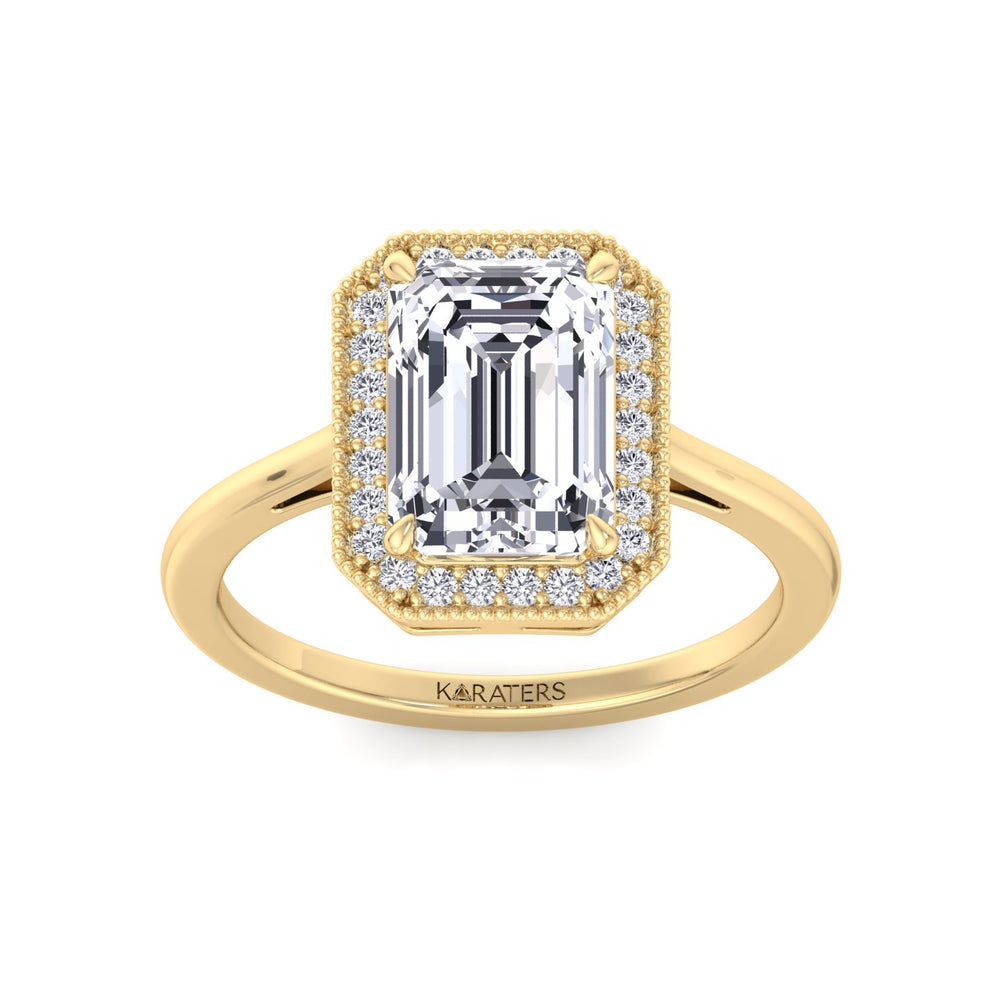 Vintage Emerald Cut Halo Lab-Grown Diamond Ring Yellow