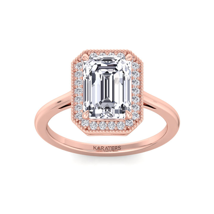Vintage Emerald Halo Lab-Grown Diamond Ring Rose