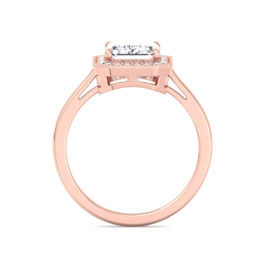 Vintage Emerald Halo Lab-Grown Diamond Ring Rose Gold