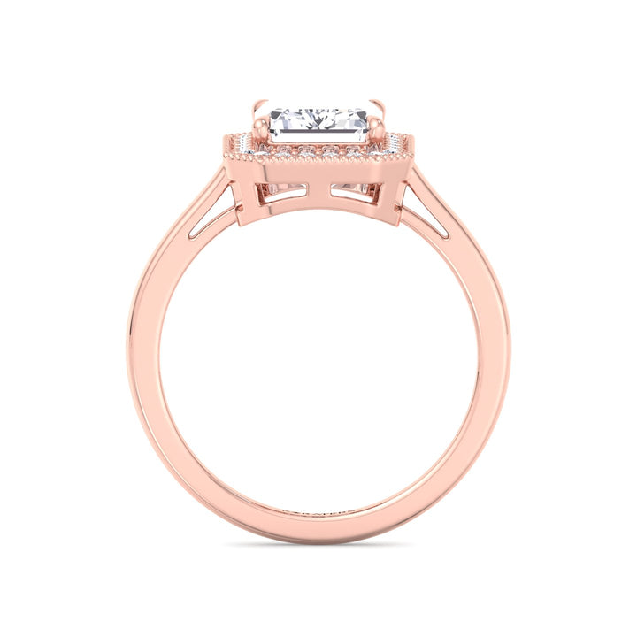 Vintage Emerald Halo Lab-Grown Diamond Ring Rose Gold