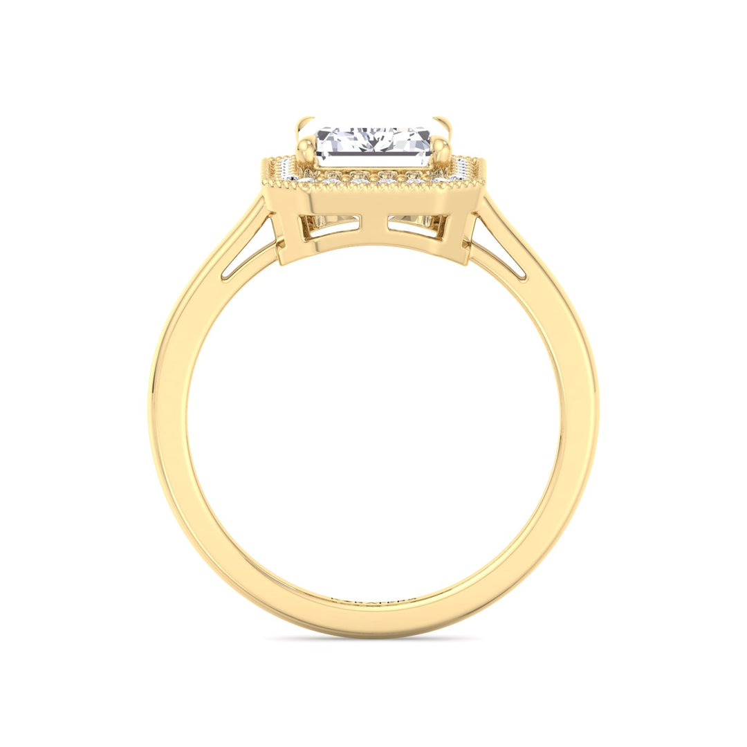 Vintage Emerald Halo Lab-Grown Diamond Ring Yellow