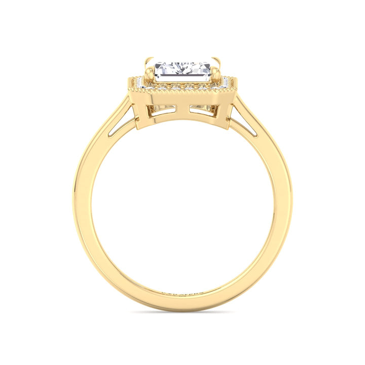 Vintage Emerald Halo Lab-Grown Diamond Ring Yellow