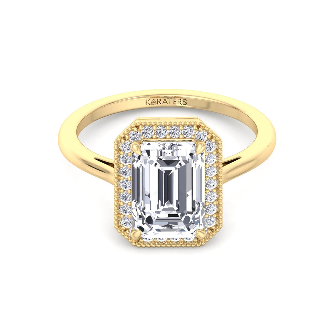 Vintage Emerald Halo Lab-Grown Diamond Ring Yellow Gold