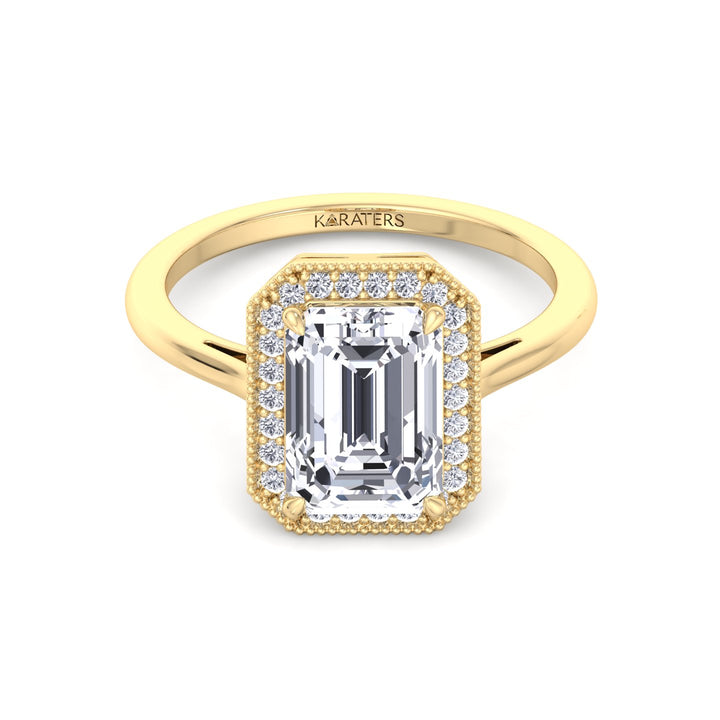 Vintage Emerald Halo Lab-Grown Diamond Ring Yellow Gold