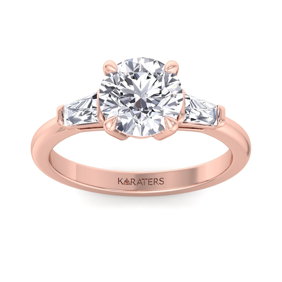 Vizio - Taper Baguette Round Cut Lab Diamond Engagement Ring, Rose Gold, Top