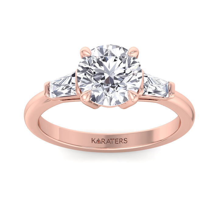 Vizio - Taper Baguette Round Cut Lab Diamond Engagement Ring, Rose Gold, Top