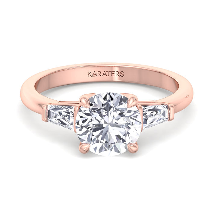 Vizio - Taper Baguette Round Cut Lab Diamond Ring, Rose Gold, Front