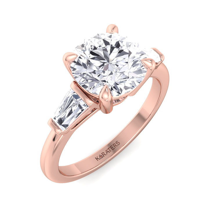 Vizio - Taper Baguette Round Cut Lab Diamond Ring, Rose Gold, Tilted Top