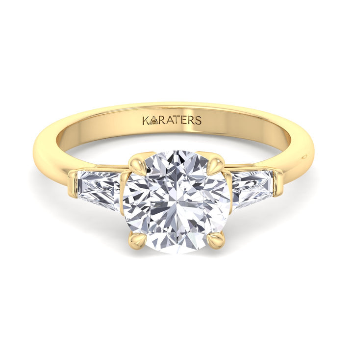 Vizio - Taper Baguette Round Lab Diamond Ring, Yellow Gold, Front
