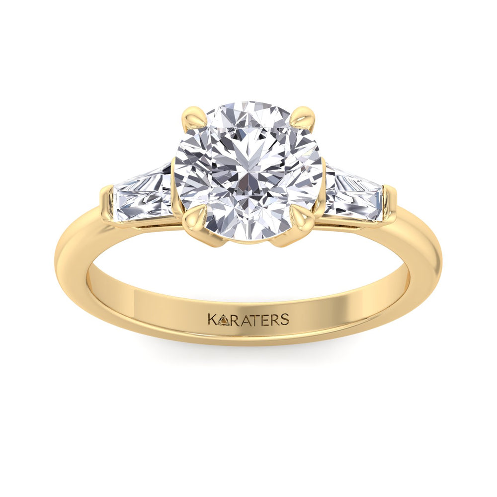 Vizio - Taper Baguette Round Lab Diamond Ring, Yellow Gold, Top