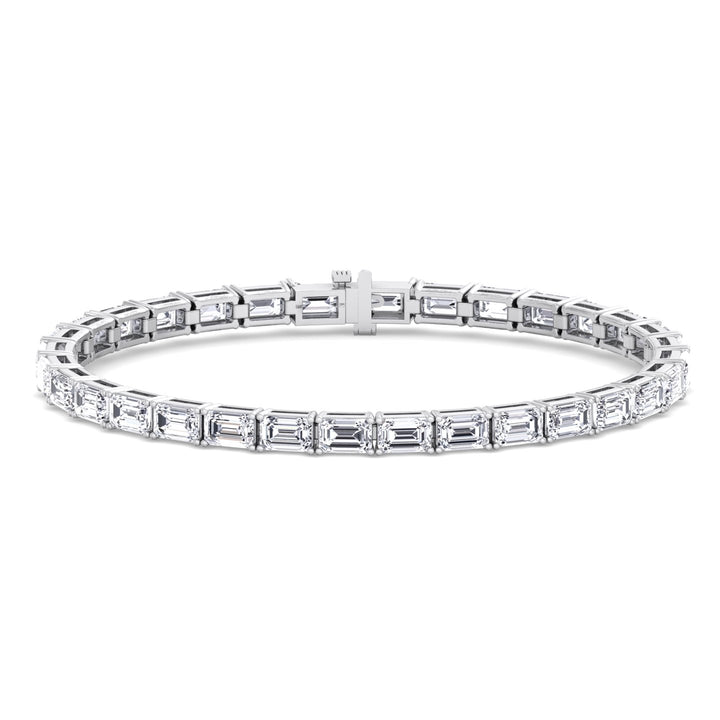 East To West Emerald Cut Lab-Grown Diamond Tennis Bracelet 14k Solid Gold