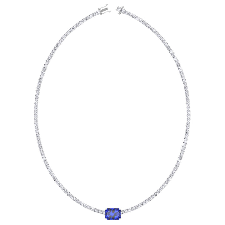 (12CT T.W.) Single Stone Blue Sapphire Lab-Grown Diamond Tennis Necklace 18K Solid Gold