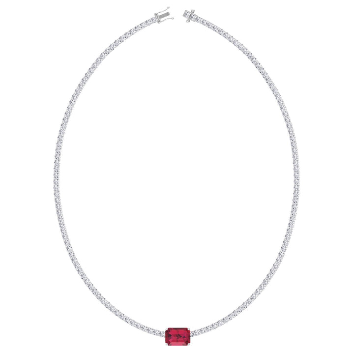 (12CT T.W.) Single Stone Red Ruby Lab-Grown Diamond Tennis Necklace 14K Solid Gold