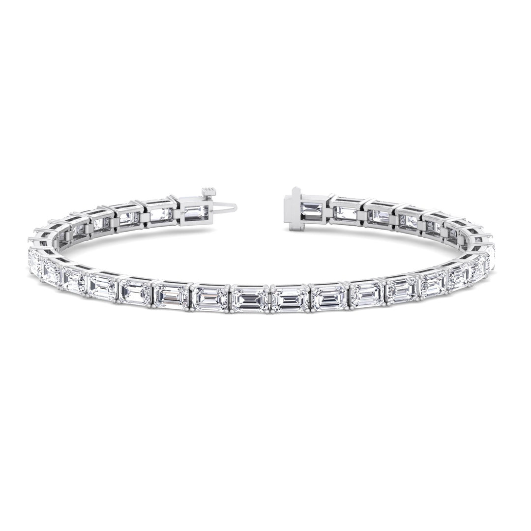 East To West Emerald Cut Lab-Grown Diamond Tennis Bracelet 18k Solid Gold