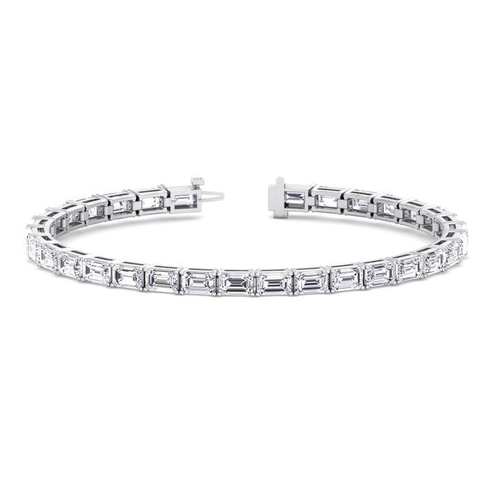 East To West Emerald Cut Lab-Grown Diamond Tennis Bracelet 14k Solid Gold