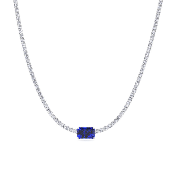 (12CT T.W.) Single Stone Blue Sapphire Lab-Grown Diamond Tennis Necklace 18K Solid Gold