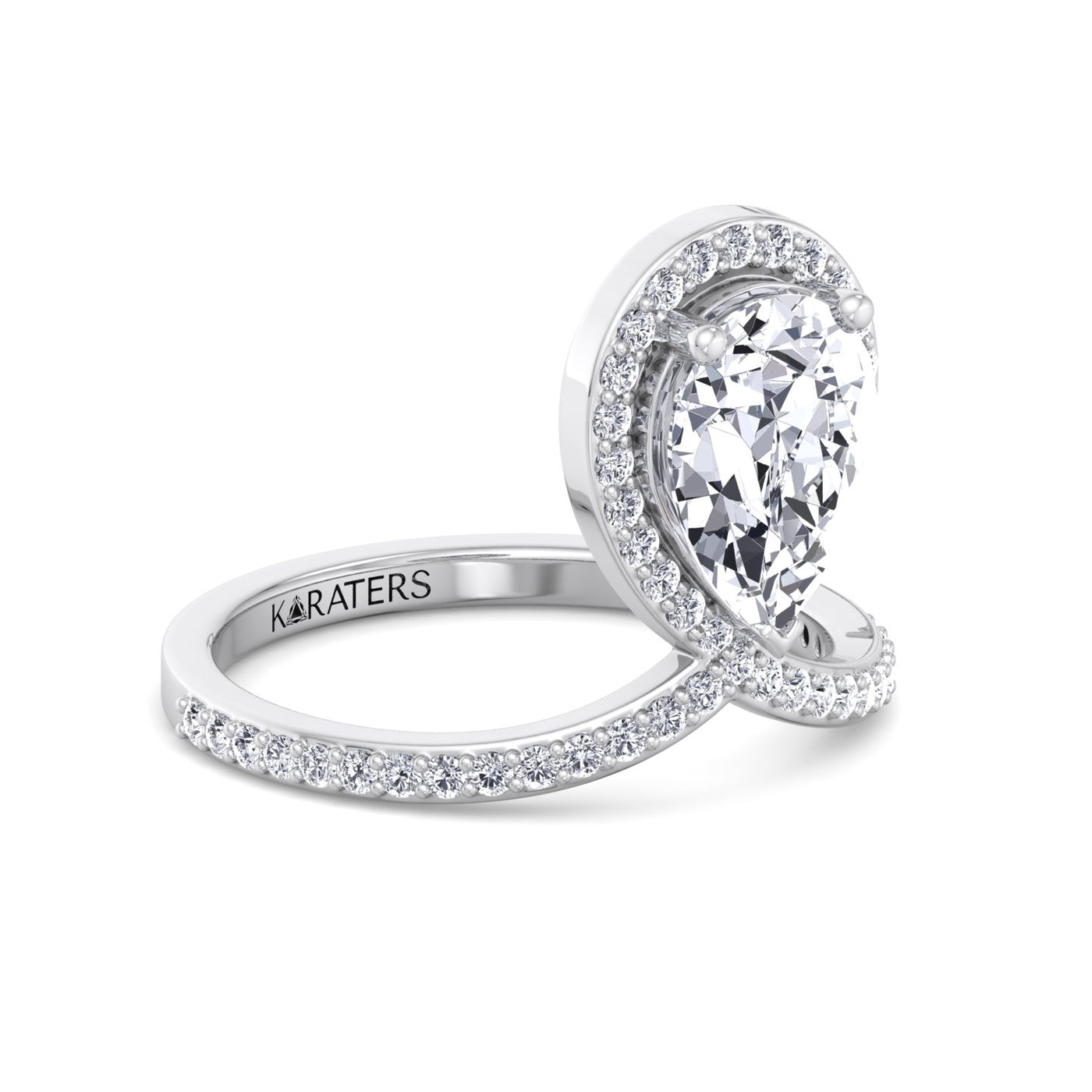 Blanca - Pear Shaped Cut Lab Grown Diamond Engagement Ring With Halo and Twisted Pave Band