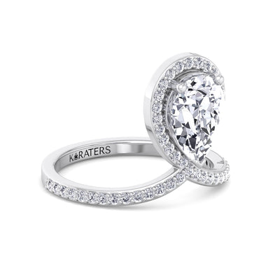 Blanca - Pear Shaped Cut Lab Grown Diamond Engagement Ring With Halo and Twisted Pave Band