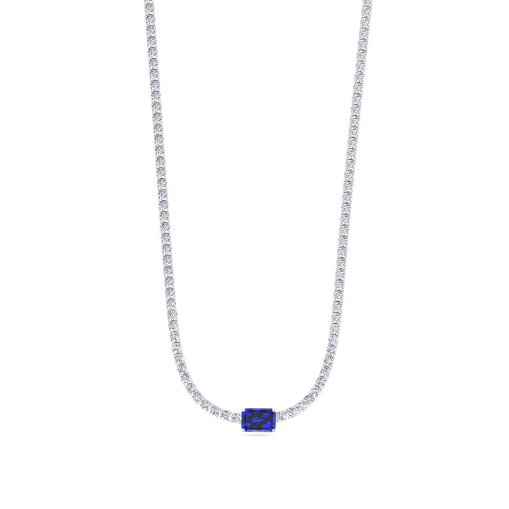 (12CT T.W.) Single Stone Blue Sapphire Lab-Grown Diamond Tennis Necklace 18K Solid Gold