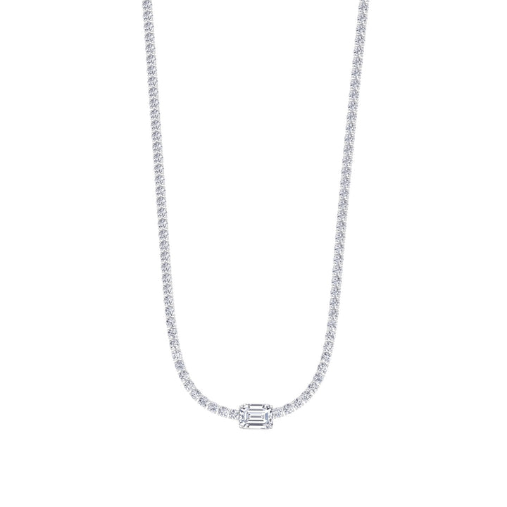 (10.75CT T.W) Classic Lab-Grown Diamond Tennis Necklace With Emerald Cut Center Stone 18K Solid Gold