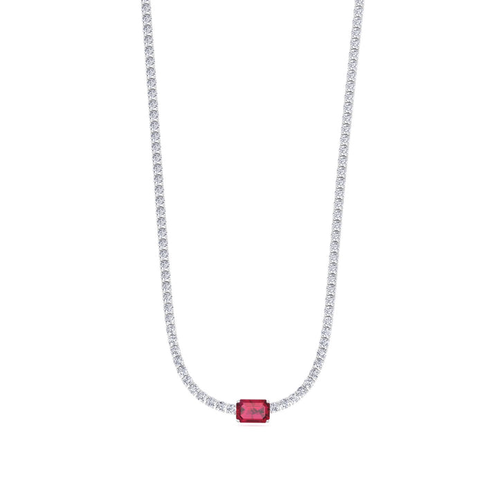 (12CT T.W.) Single Stone Red Ruby Lab-Grown Diamond Tennis Necklace 14K Solid Gold