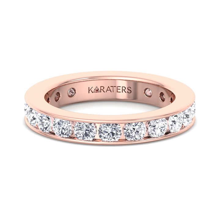 Yecla-Round Lab Rose Gold Diamond Channel Set Eternity Band, Front