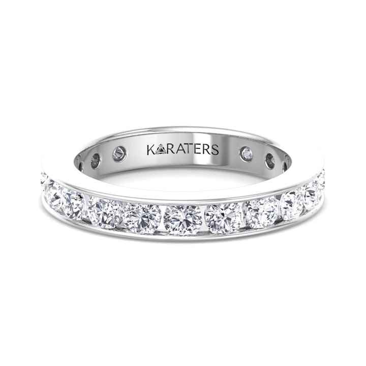 Yecla-Round Lab White Gold Diamond Channel Set Eternity Band, Front