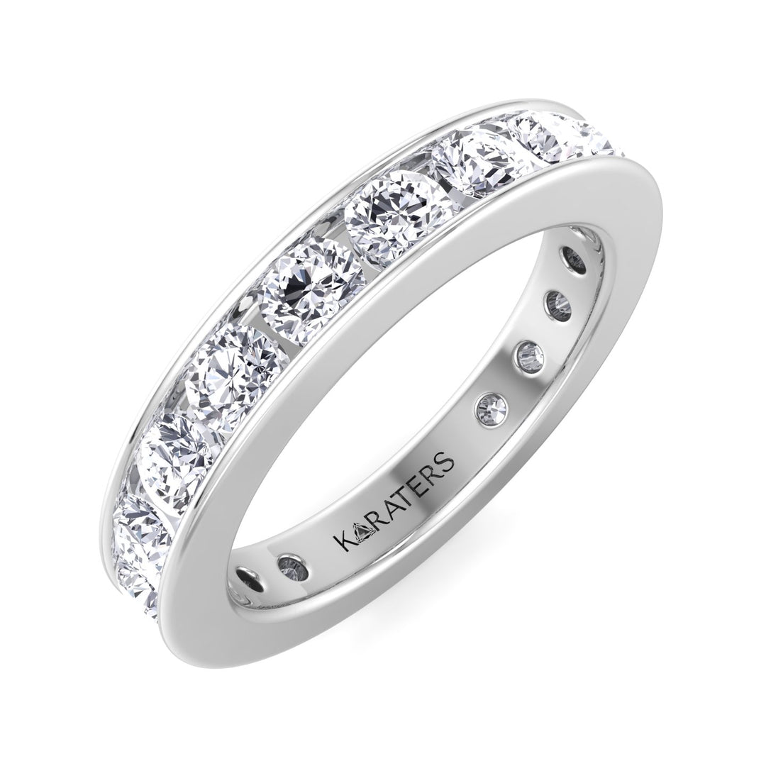 Yecla-Round Lab White Gold Diamond Channel Set Eternity Band, Tilted