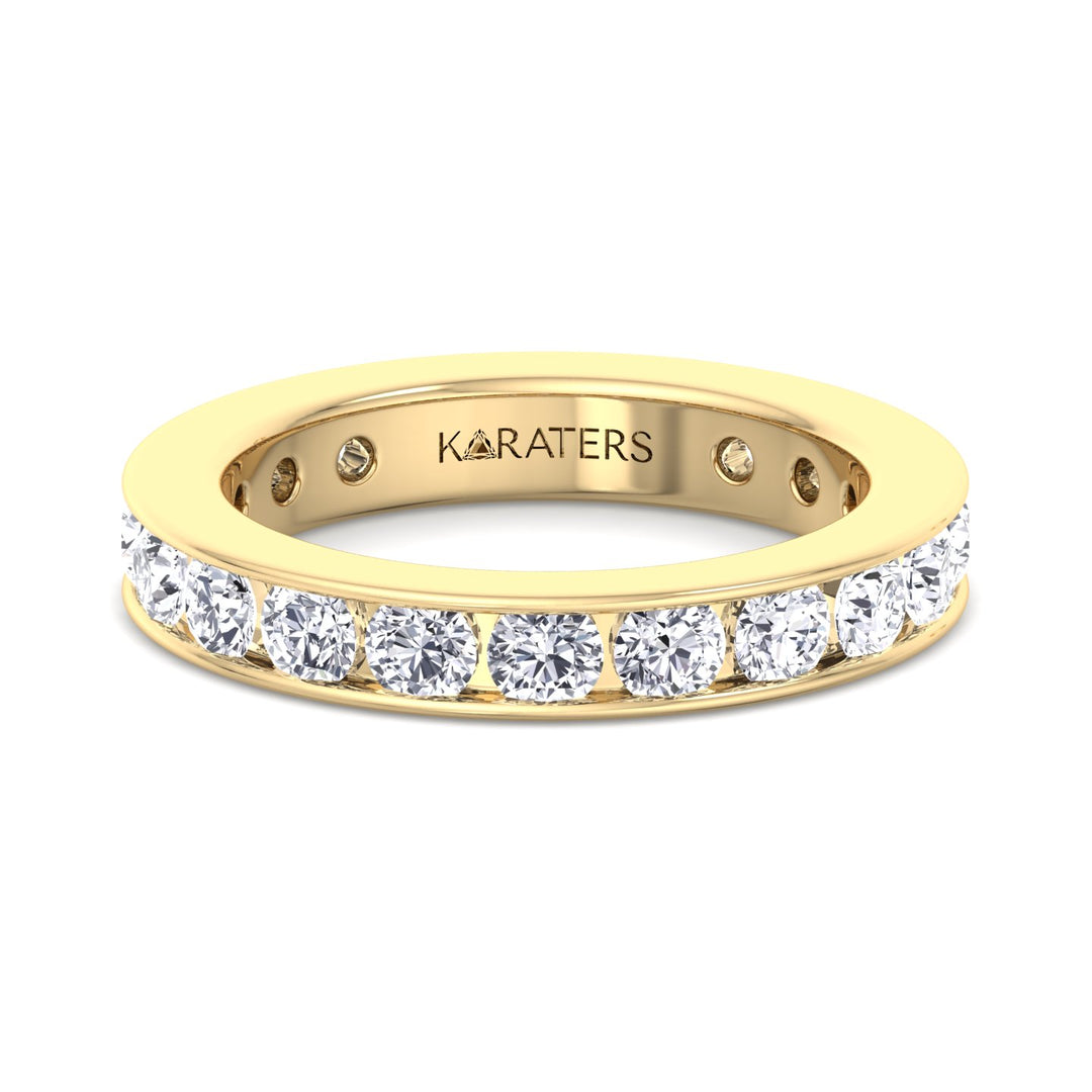 Yecla-Round Lab Yellow Gold Diamond Channel Set Eternity Band, Front