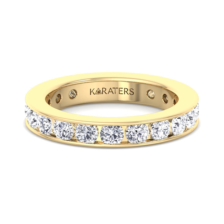 Yecla-Round Lab Yellow Gold Diamond Channel Set Eternity Band, Front