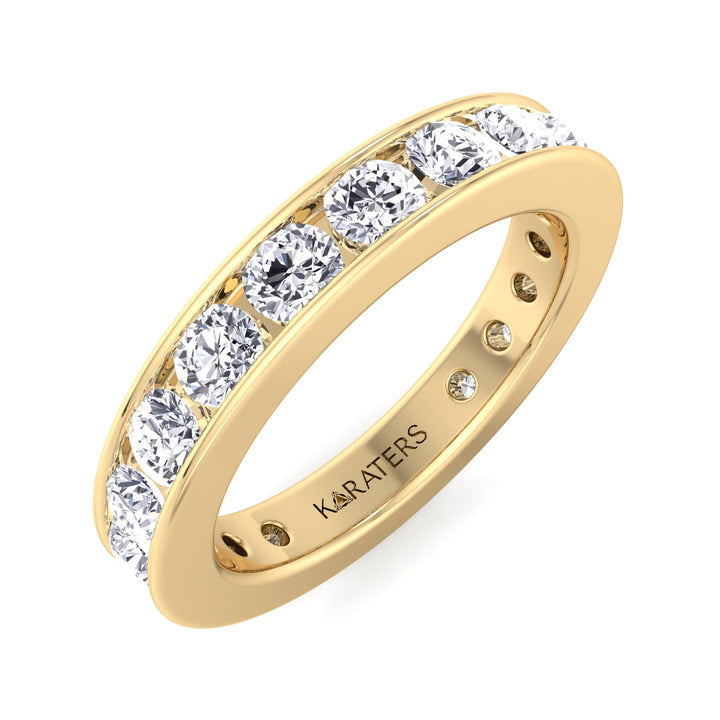 Yecla-Round Lab Yellow Gold Diamond Channel Set Eternity Band, Tilted