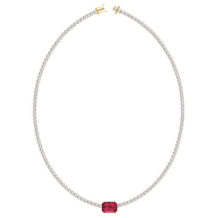 (12CT T.W.) Single Stone Red Ruby Lab-Grown Diamond Tennis Necklace 14K Solid Gold