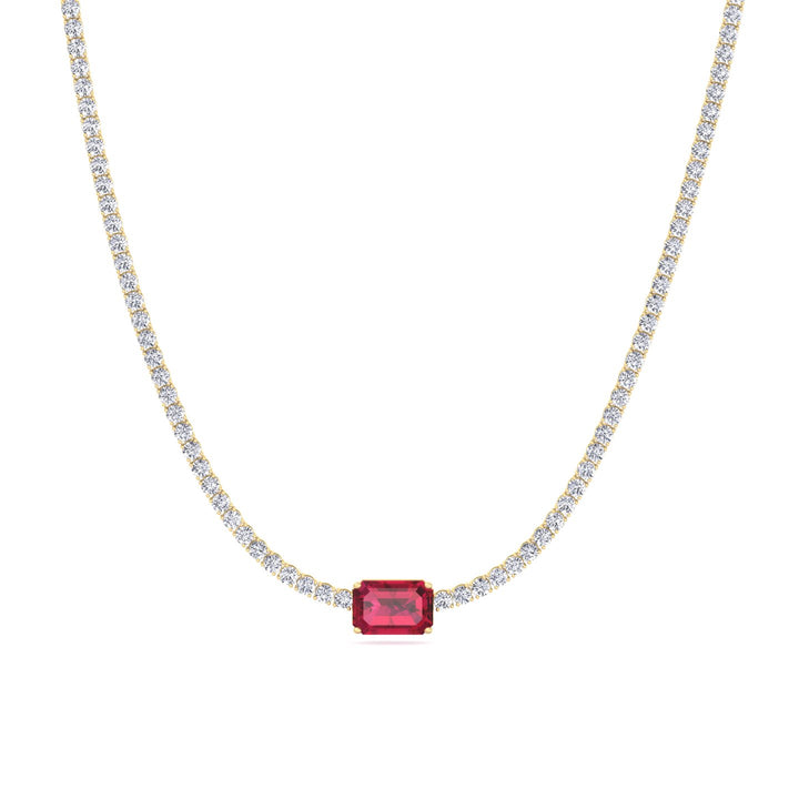 (12CT T.W.) Single Stone Red Ruby Lab-Grown Diamond Tennis Necklace 14K Solid Gold