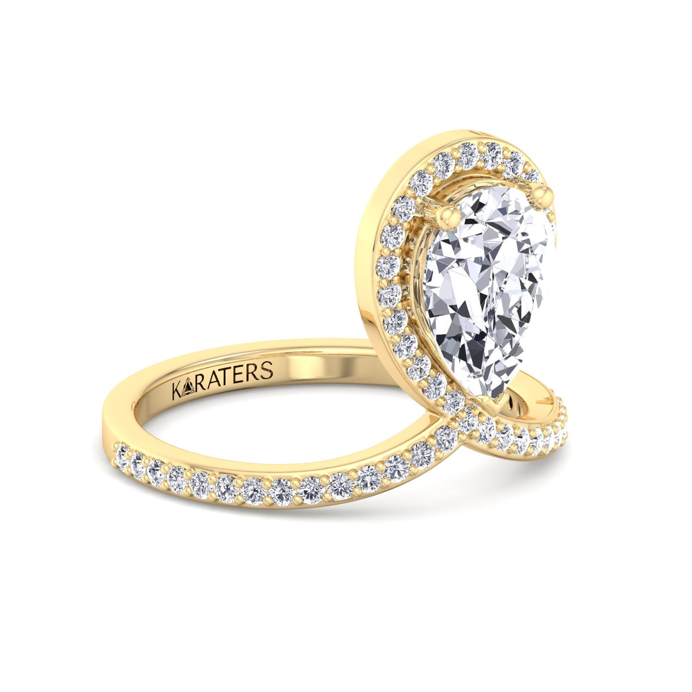 Blanca - Pear Shaped Cut Lab Grown Diamond Engagement Ring With Halo and Twisted Pave Band