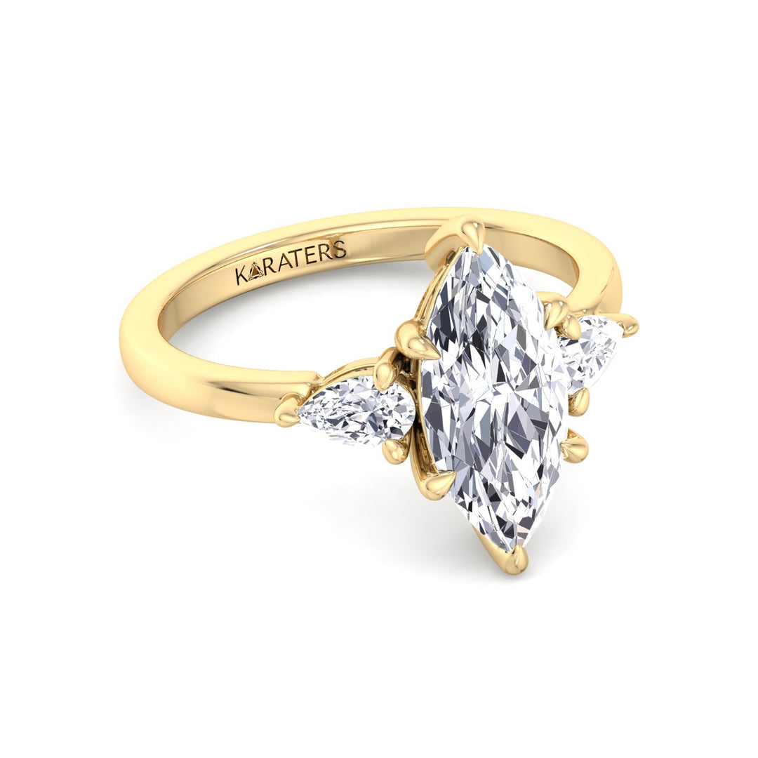 Cristallo - Marquise Shape Lab-Grown Diamond Engagement Ring with Pear Sidestones