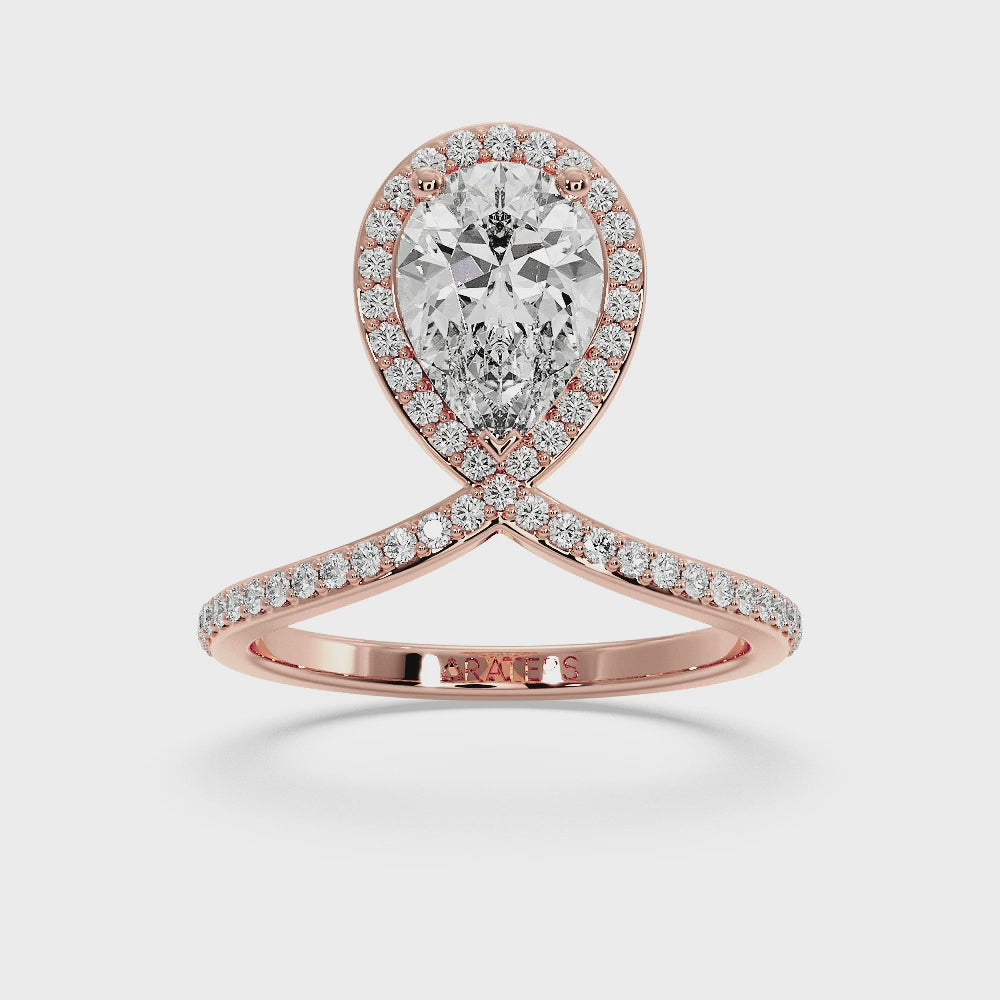 Blanca - Pear Shaped Cut Lab Grown Diamond Engagement Ring With Halo and Twisted Pave Band