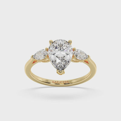 Sandalia - Pear Shaped Cut Lab Grown Diamond Solitaire Engagement Ring With Pear SideStones