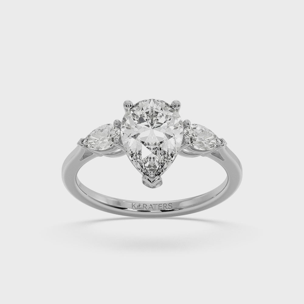 Sandalia - Pear Shaped Cut Lab Grown Diamond Solitaire Engagement Ring With Pear SideStones