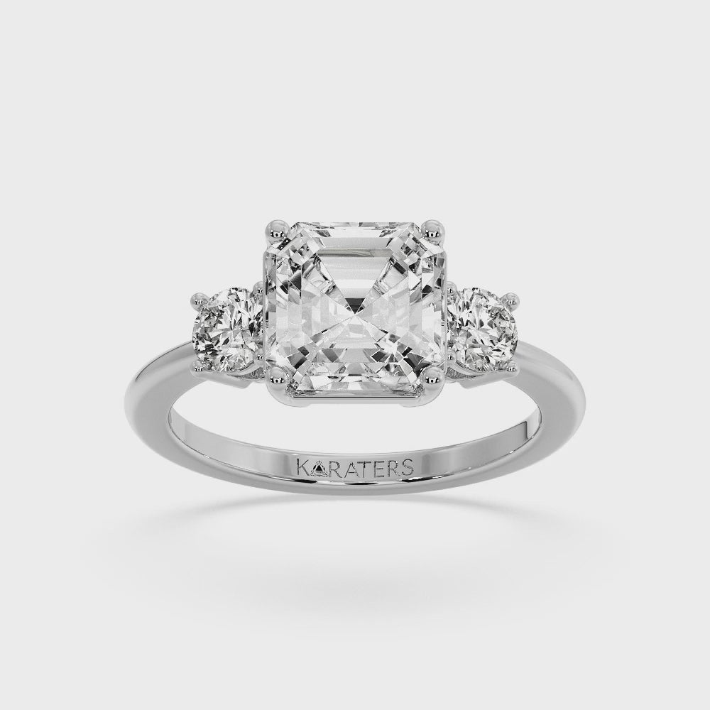 Maulbeere - Asscher Cut Solitaire Lab Grown Diamond Engagement Ring with Round SideStones