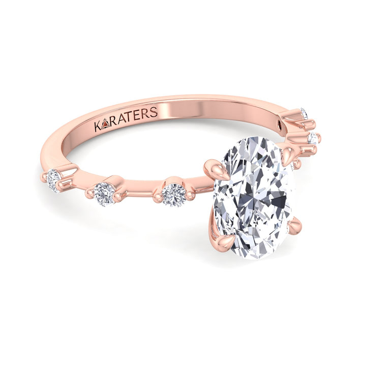 oval solitaire lab diamond ring thin sidestone band solid rose gold