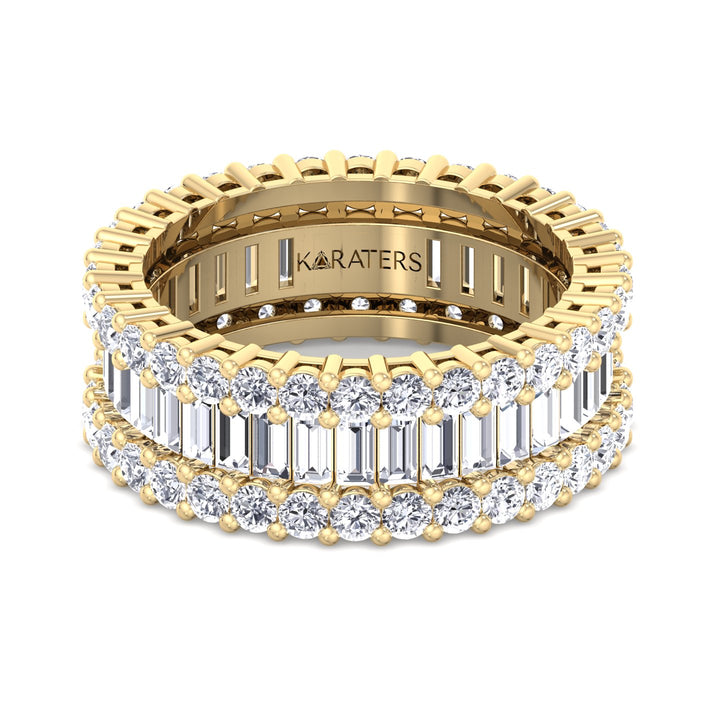 Ávila-Baguette and Round Lab Yelow Gold Diamond Eternity Band, Front 